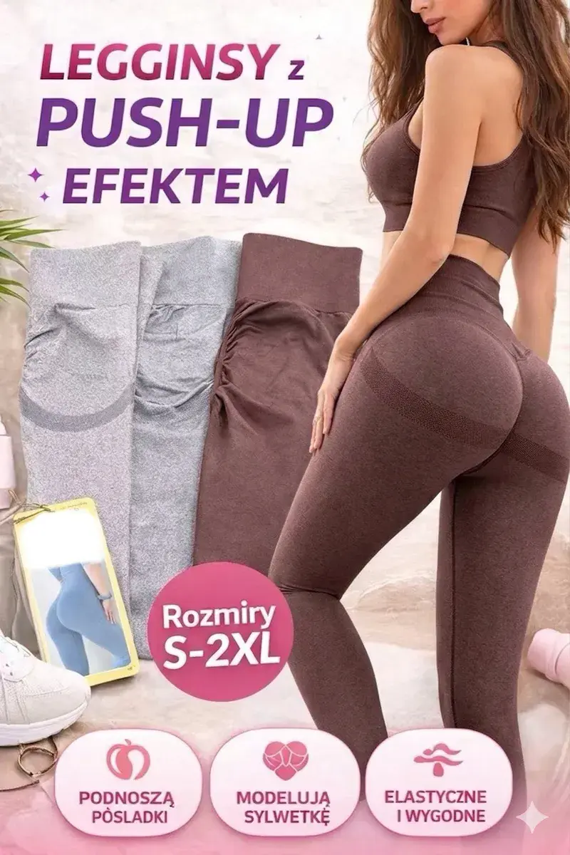 Legginsy push-up modelujące sylwetkę S-2XL w kolorach brązowym i szarym