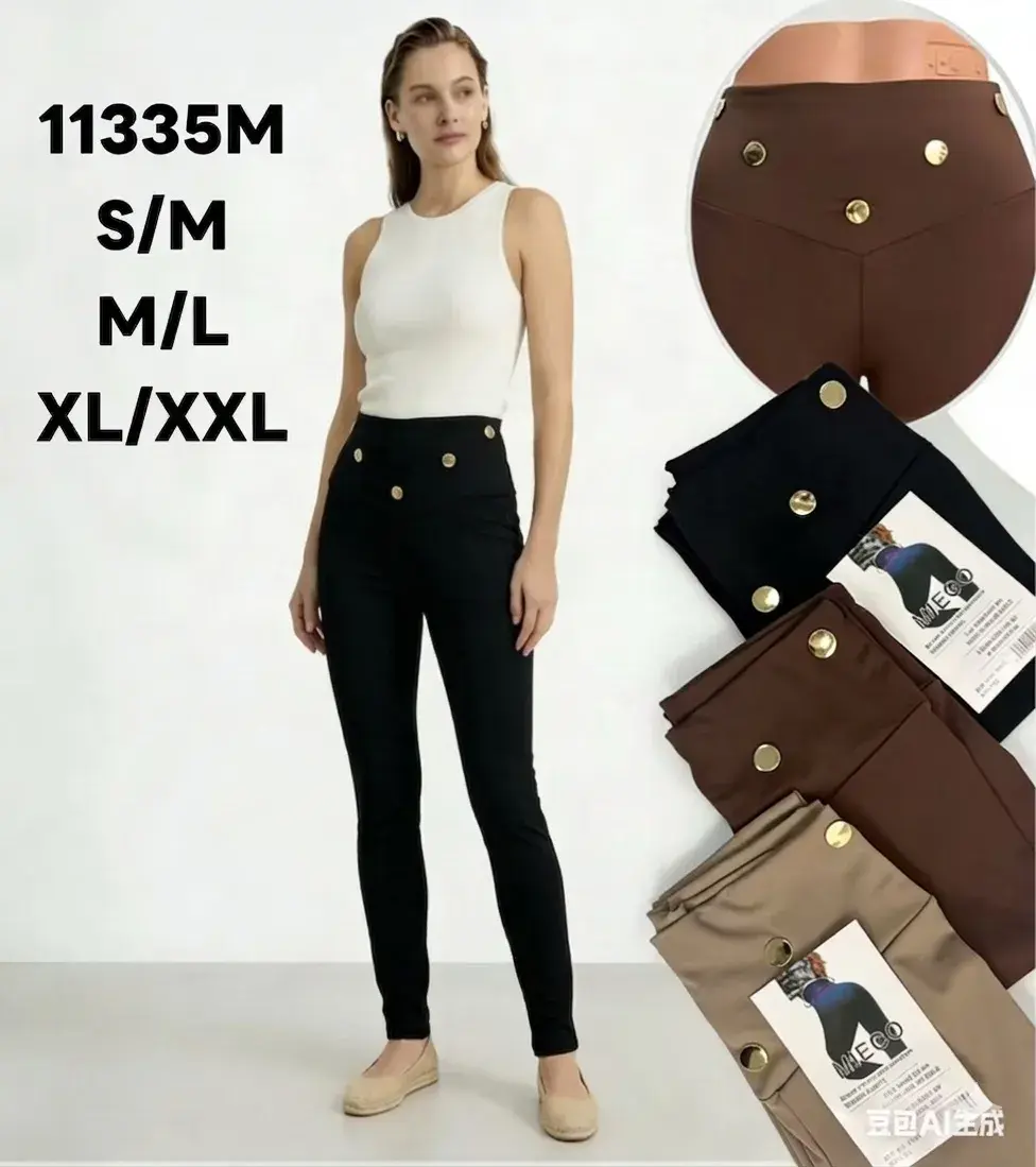 Legginsy damskie z wysokim stanem i ozdobnymi guzikami