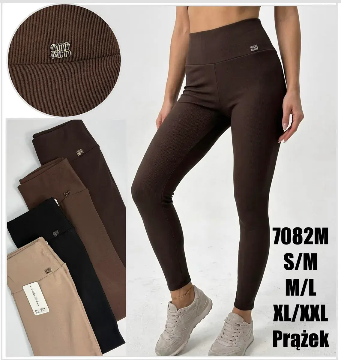 Legginsy damskie prążkowane brązowe 7082M rozmiary S-XXL