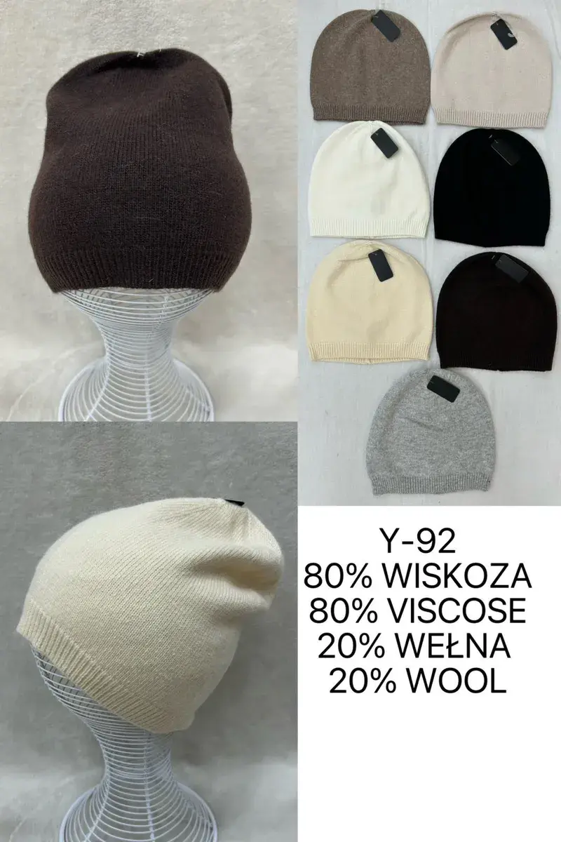 Czapka zimowa damska mix kolorów 80% wiskoza 20% wełna