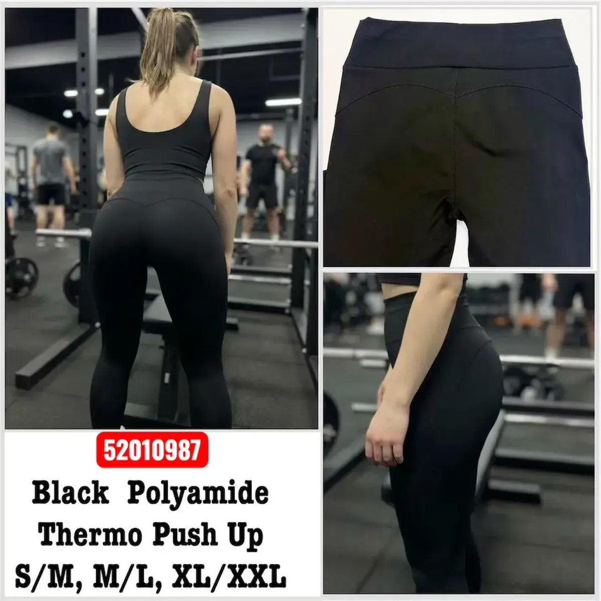 Legginsy Push Up Termoaktywne Czarny Polyamide S-XXL