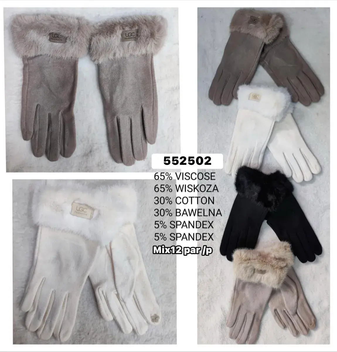 Rękawiczki damskie z futerkiem LGC fashion mix kolorów