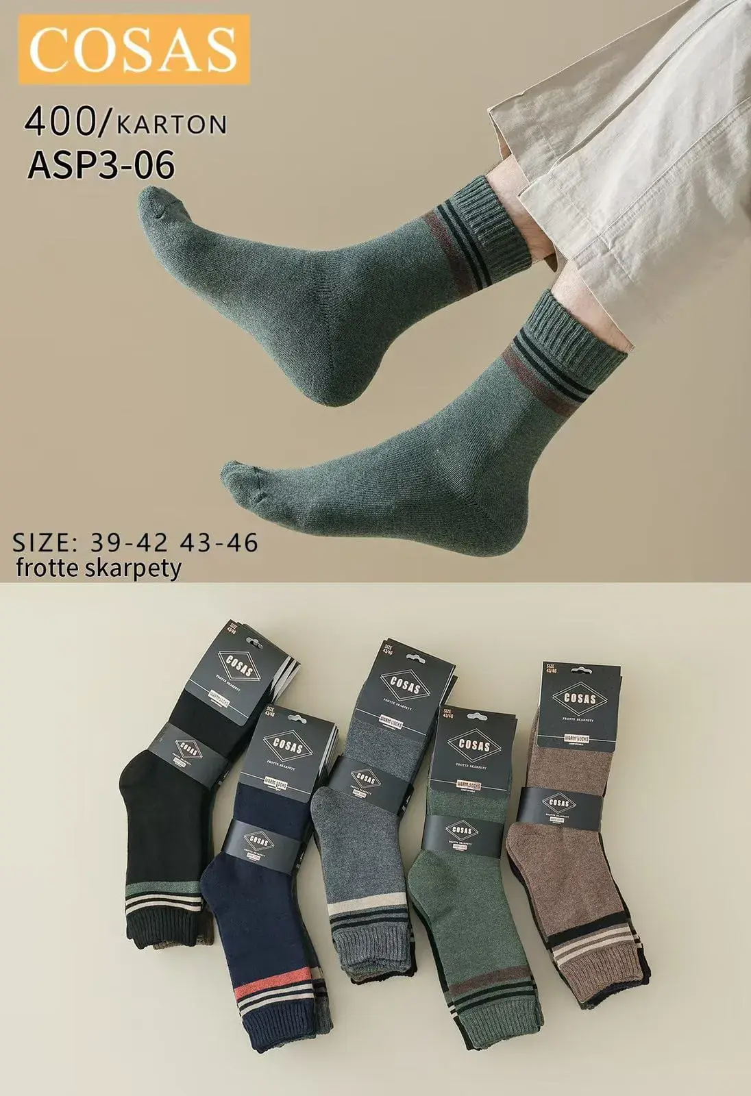 Skarpetki męskie frotte ASP-06, roz. 39-46, 400 szt/karton