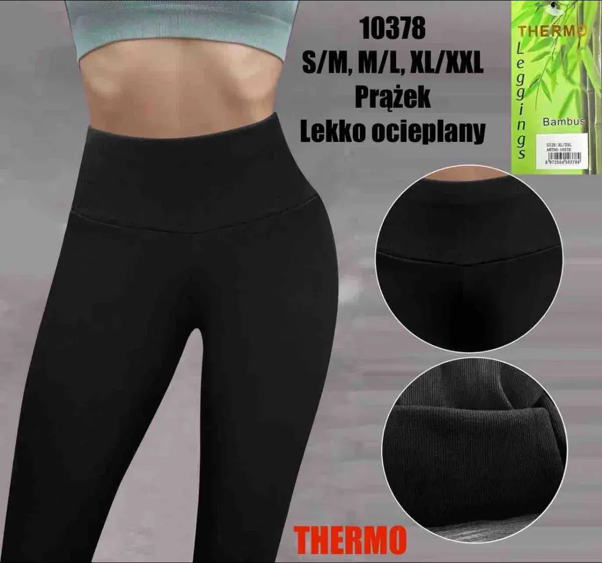 Legginsy termiczne czarne prążkowane lekko ocieplane