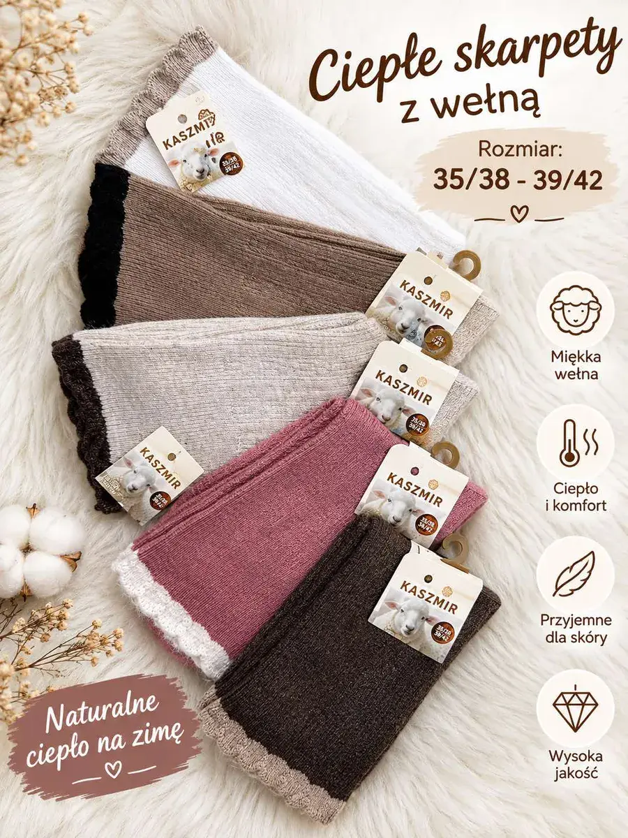 Ciepłe skarpety z wełną kaszmir w różnych rozmiarach 35/38-39/42
