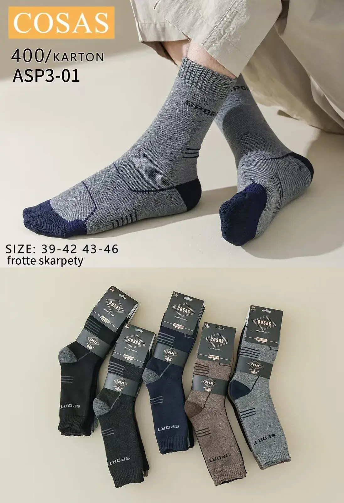 Skarpetki męskie sportowe frotte ASP-03-01 sz.
