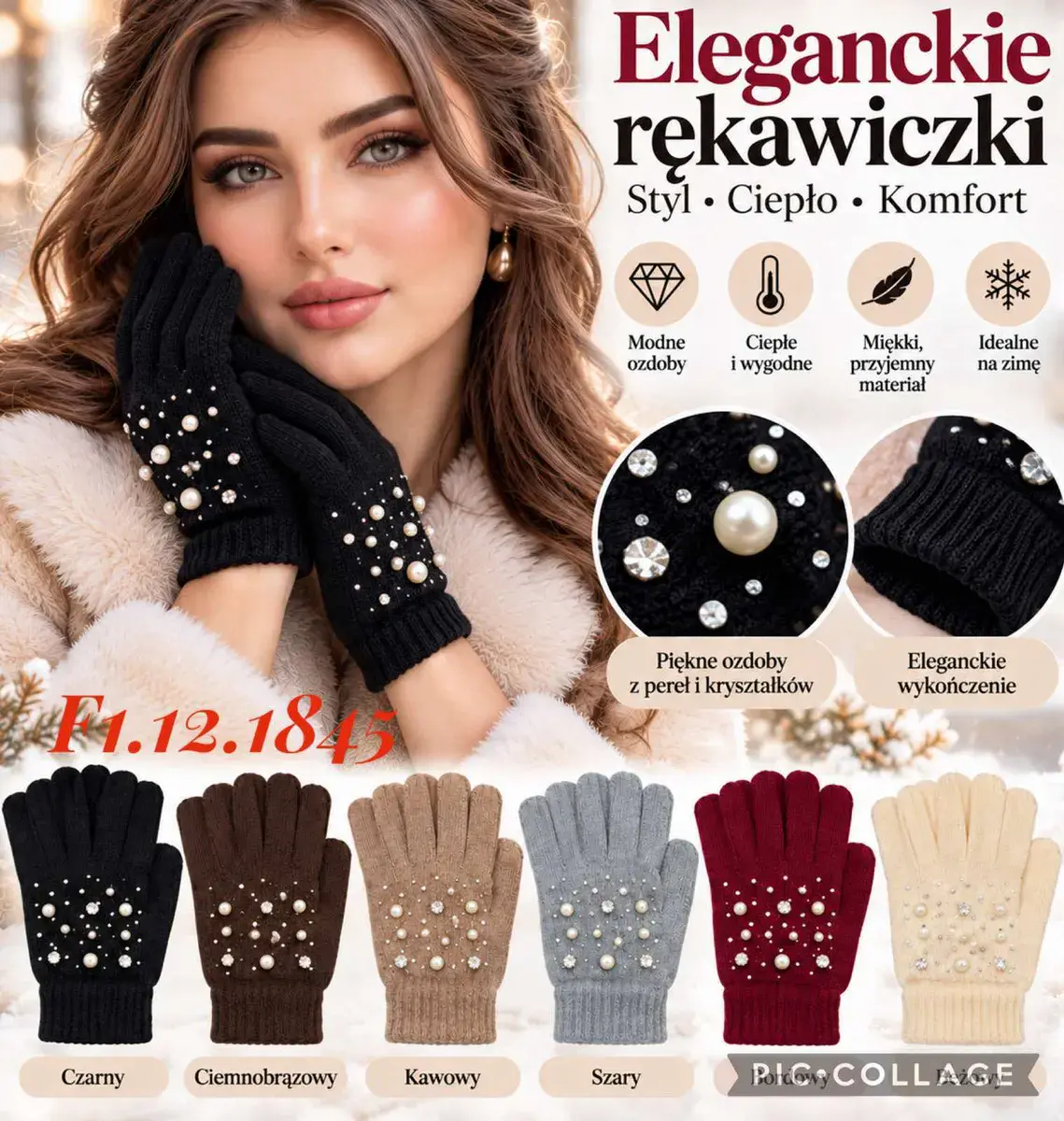 Eleganckie rękawiczki damskie z perłami i kryształkami mix kolorów