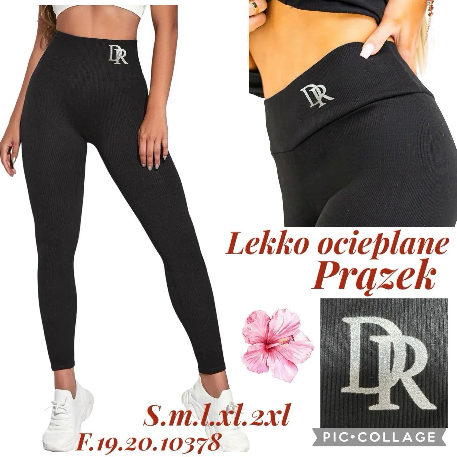 Legginsy damskie czarne S-M-L-XL-2XL z logo DR