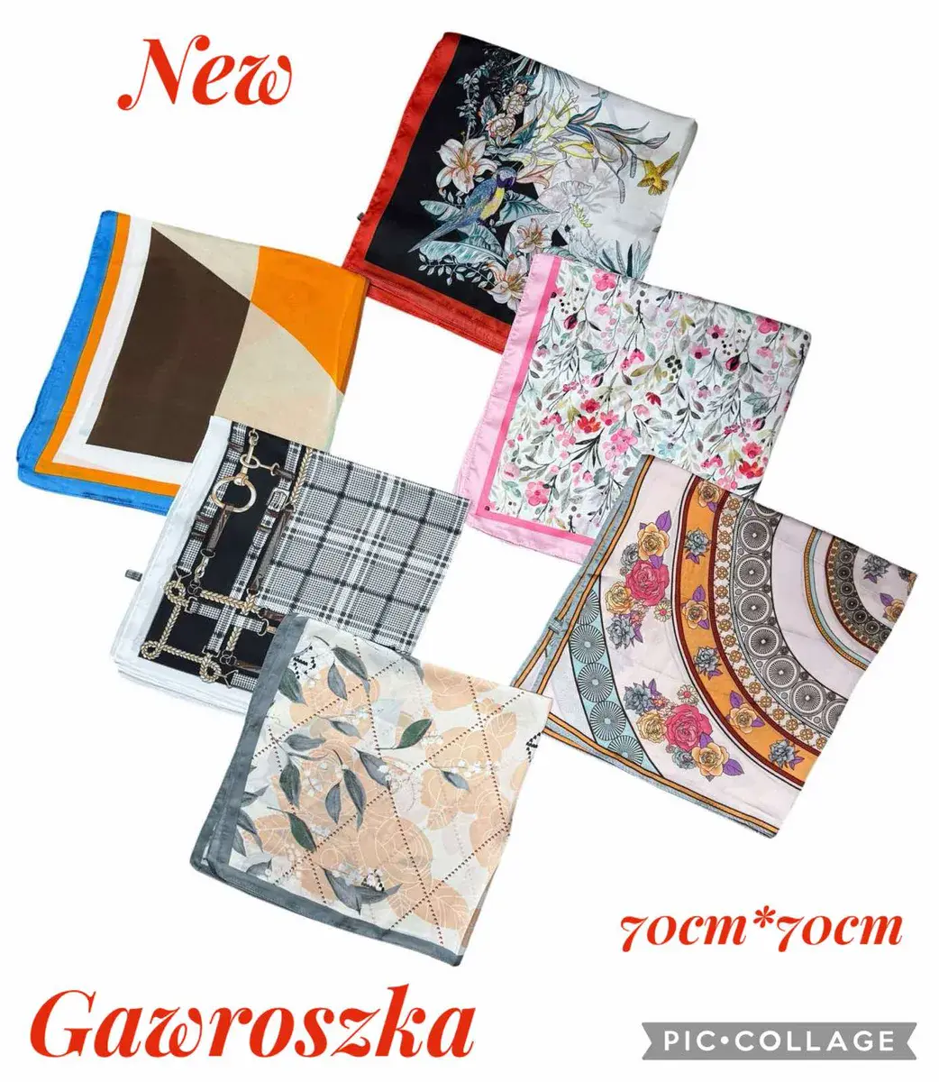 Gawroszka apaszka damska 70x70 cm wzory kwiatowe i geometryczne