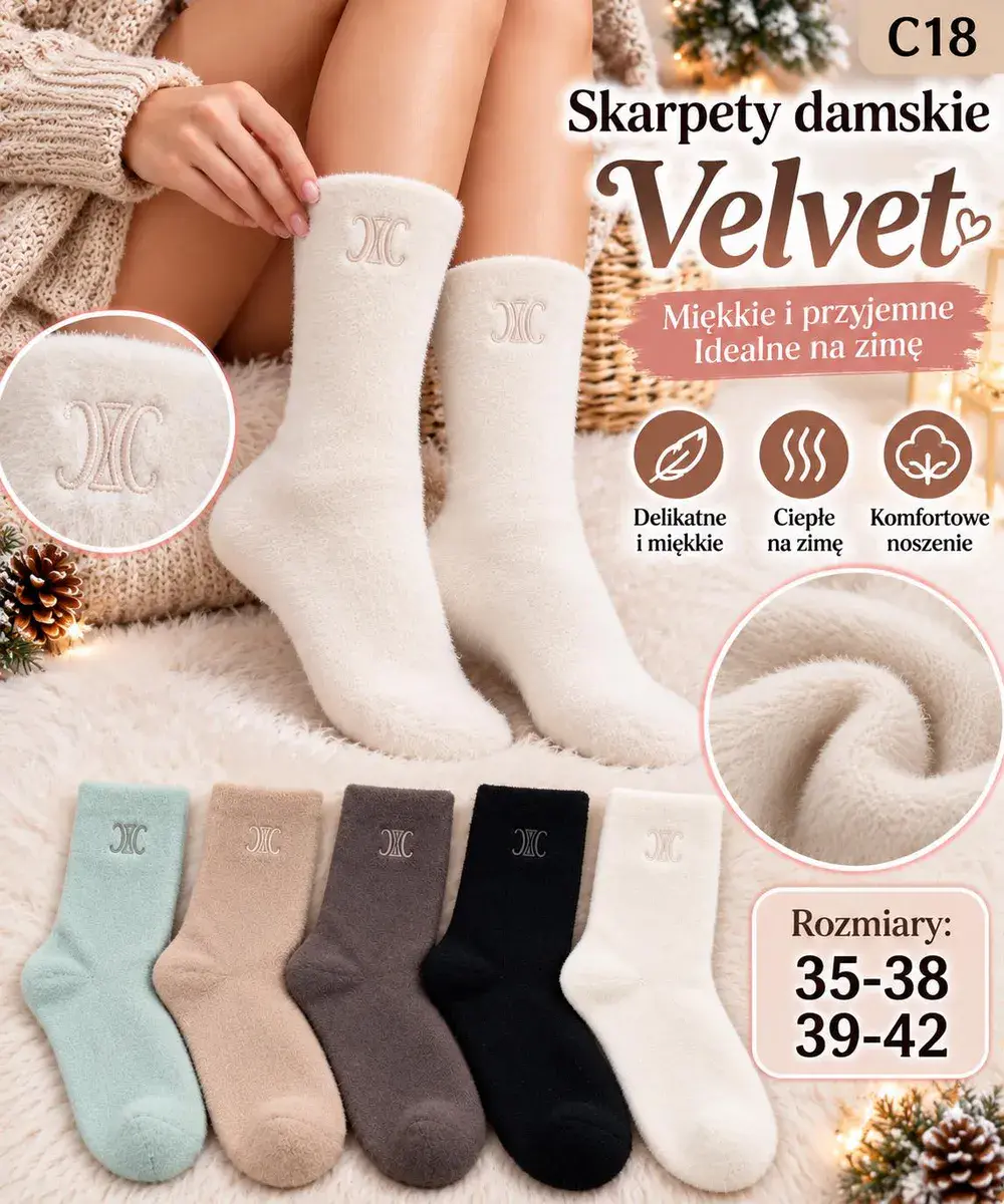 Skarpety damskie velvet miękkie ciepłe na zimę 35-42