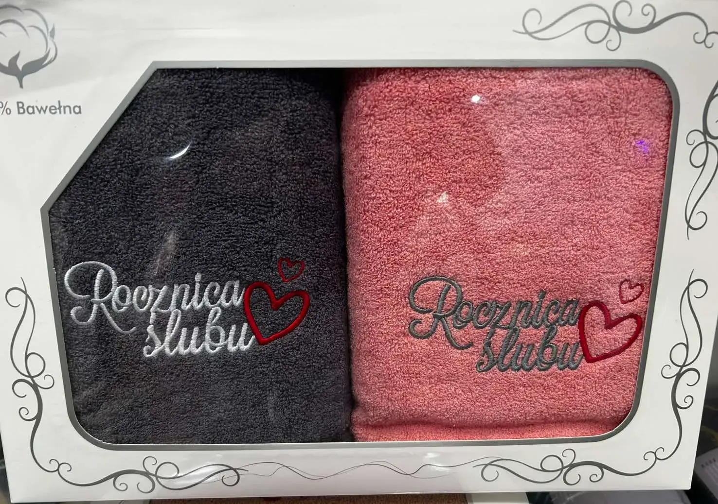 Komplet Ręczniki Mąż & Żona Bawełna 50/100, kolor grafitowy