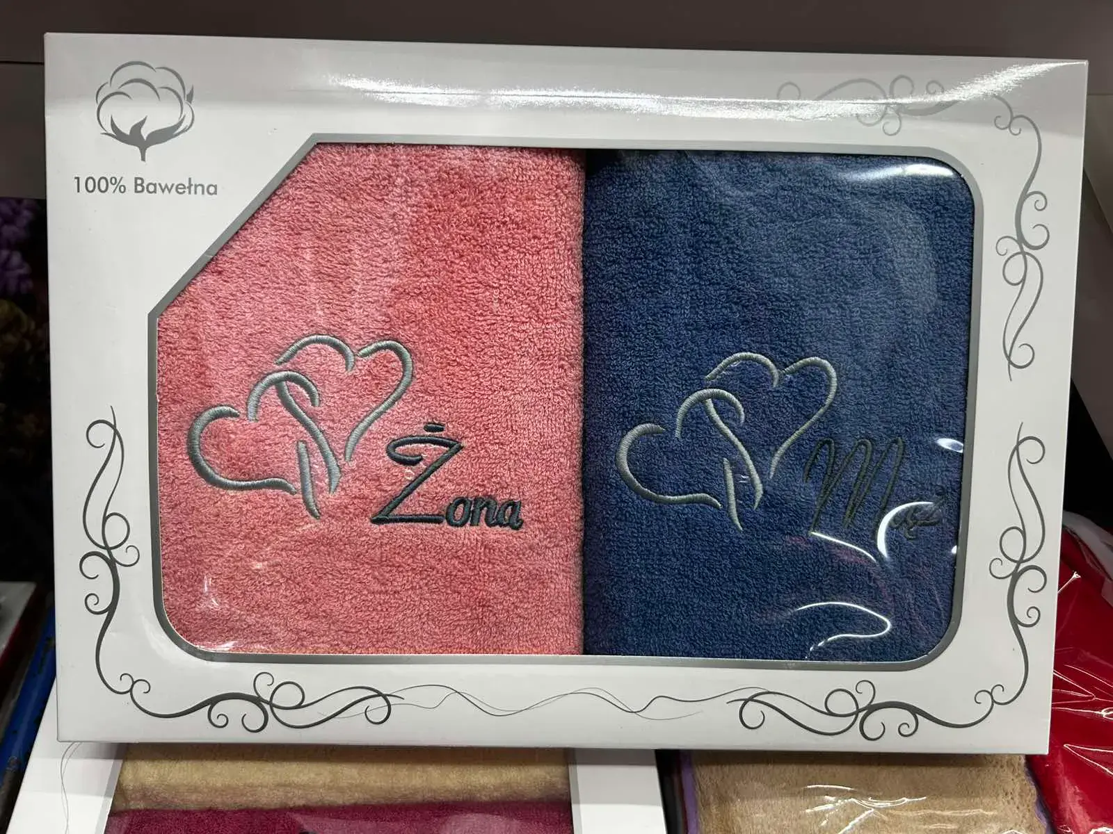 Zestaw Ręczniki Mąż Żona 50x100 100% Bawełna, kolor różowy