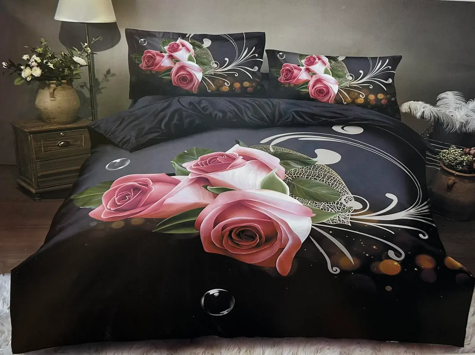 Komplet pościeli Milano 5D 4cz. 200/220, kolor ciemnoniebieski