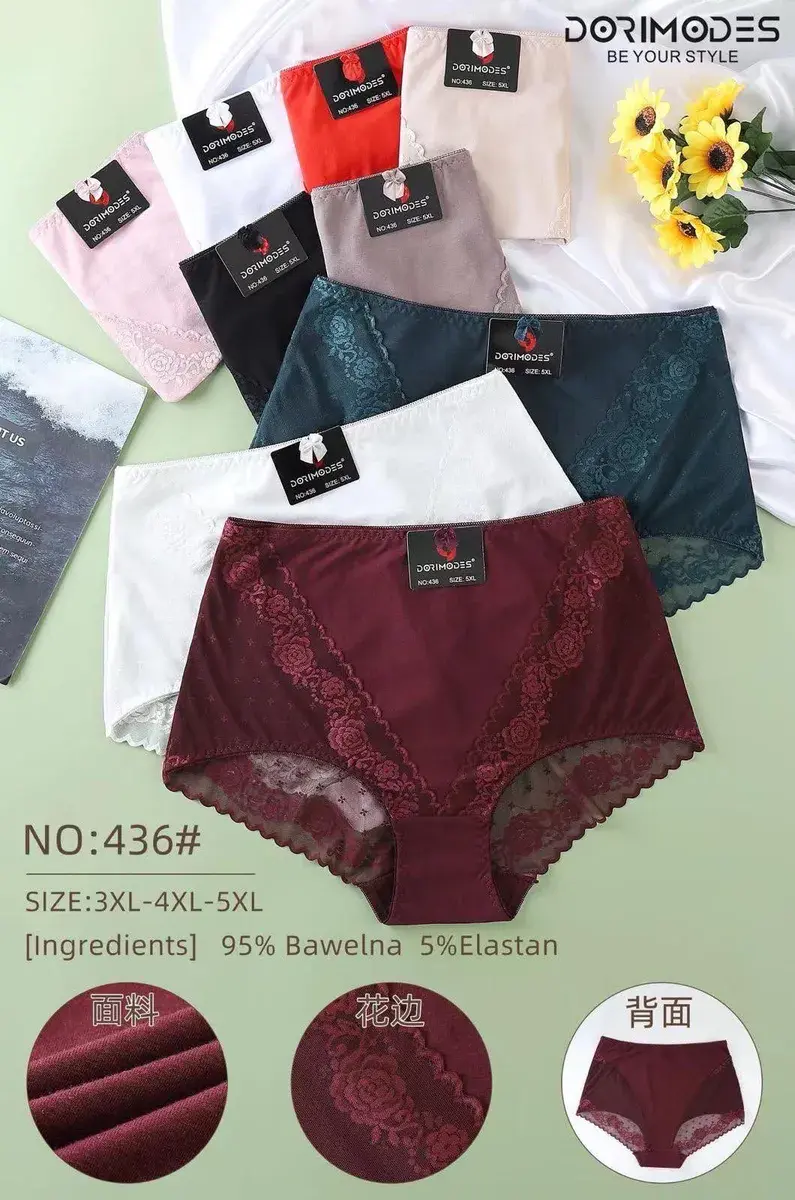 Majtki damskie bawełniane z koronką mix kolorów 3XL-5XL – wzór 2