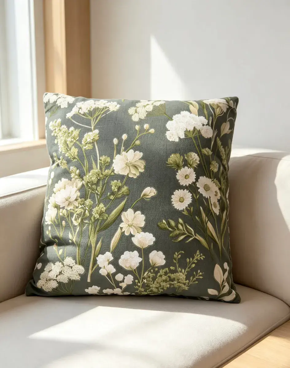 Poszewka bawełniana 40x40 cm zielona w kwiaty Homefore99