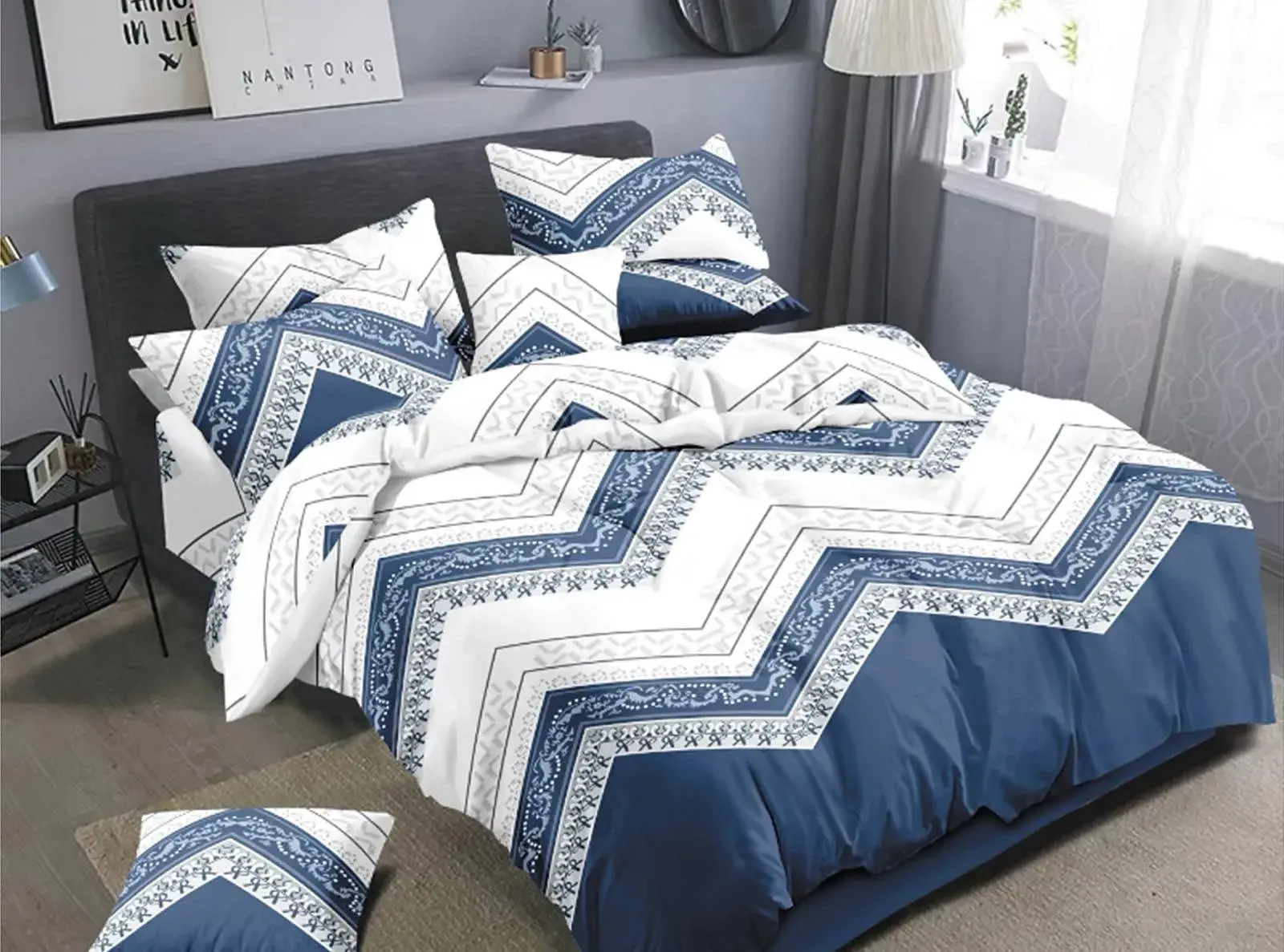 Komplet pościeli Milano 5D 4CZ 200/220, kolor granatowy