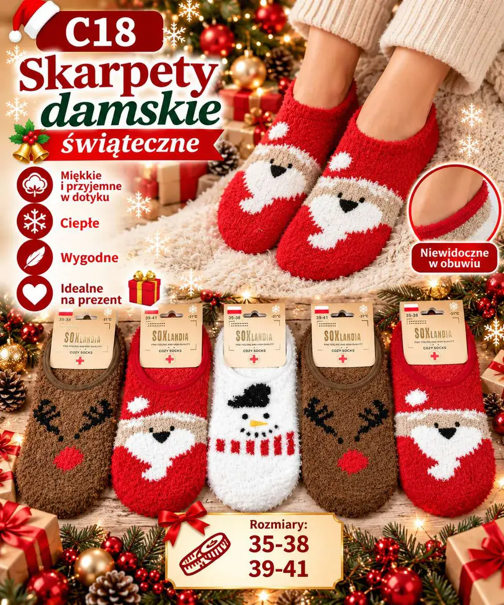 Skarpety damskie świąteczne miękkie ciepłe rozmiar 35-41