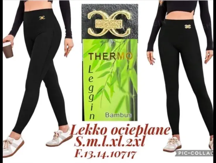 Legginsy Termo Bambus Czarne Lekko Ocieplane S-2XL