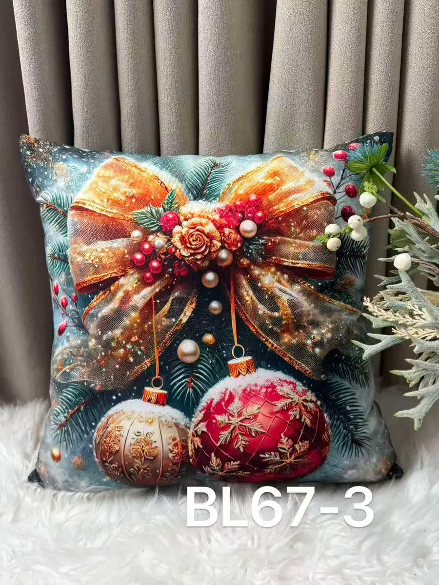 Dwustronna poszewka welwetowa 40x40 cm z motywem świątecznym, w wielu kolorach – wzór 11