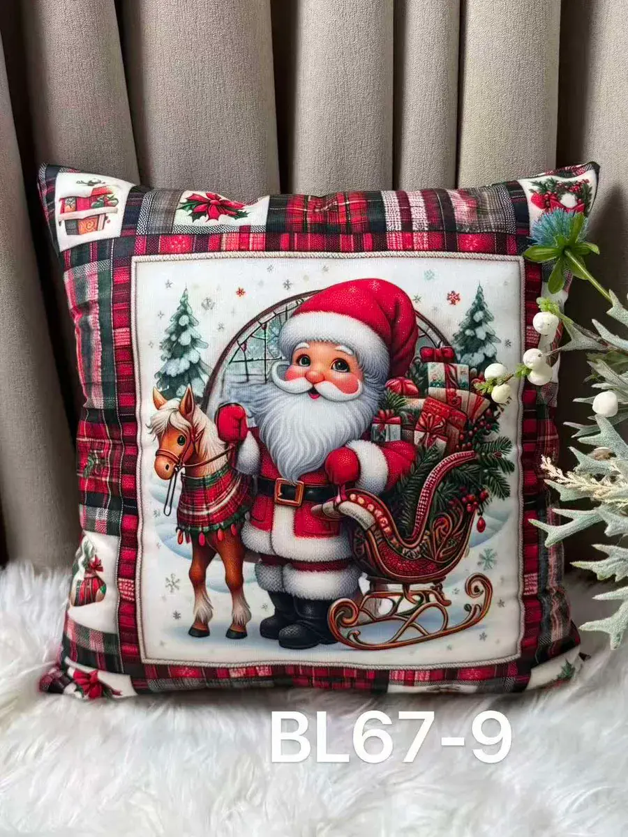 Dwustronna poszewka welwetowa 40x40 cm z motywem świątecznym, w wielu kolorach – wzór 12