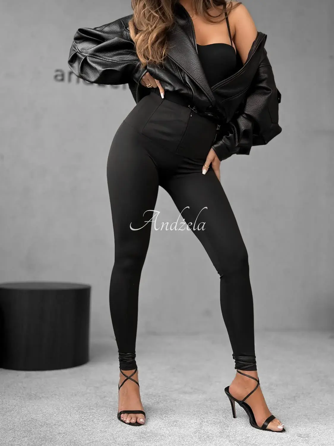Leggingsy damskie czarne wysokie stan