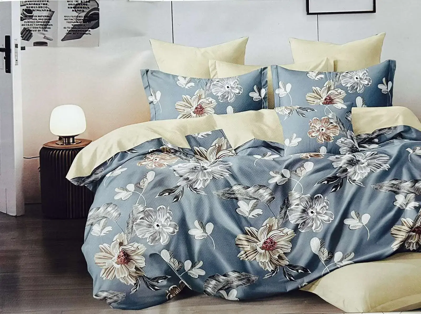Komplet Pościel MILANO 5D Satyna Bawełna 4 CZ 160/200, kolor granatowy – wzór 2