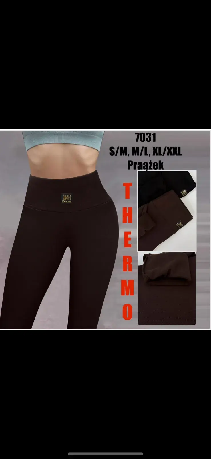 Legginsy damskie termo S/M, L/XL, brązowe