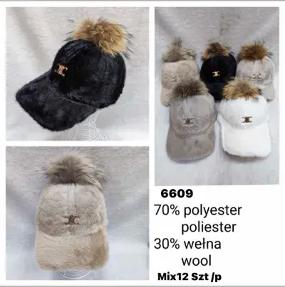 Czapka zimowa z pomponem 70% poliester 30% wełna mix kolorów – wzór 2