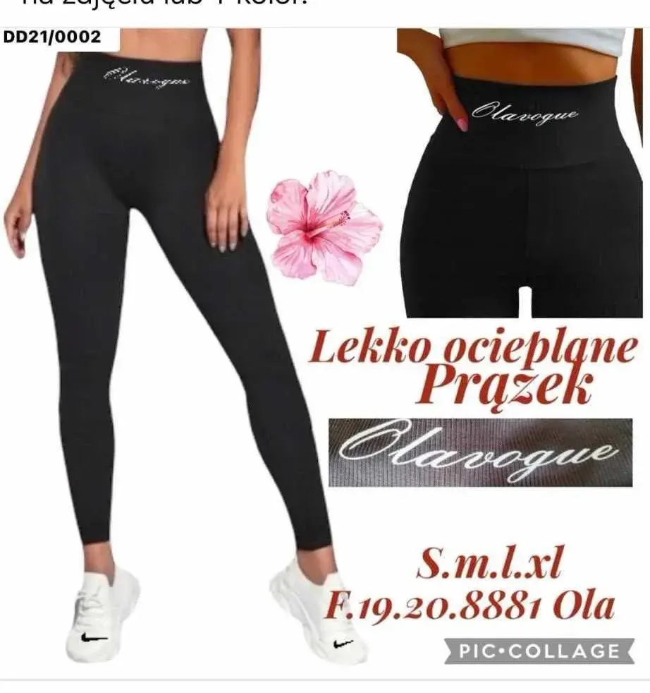 Legginsy damskie czarne lekko ocieplane z prążkowanego materiału