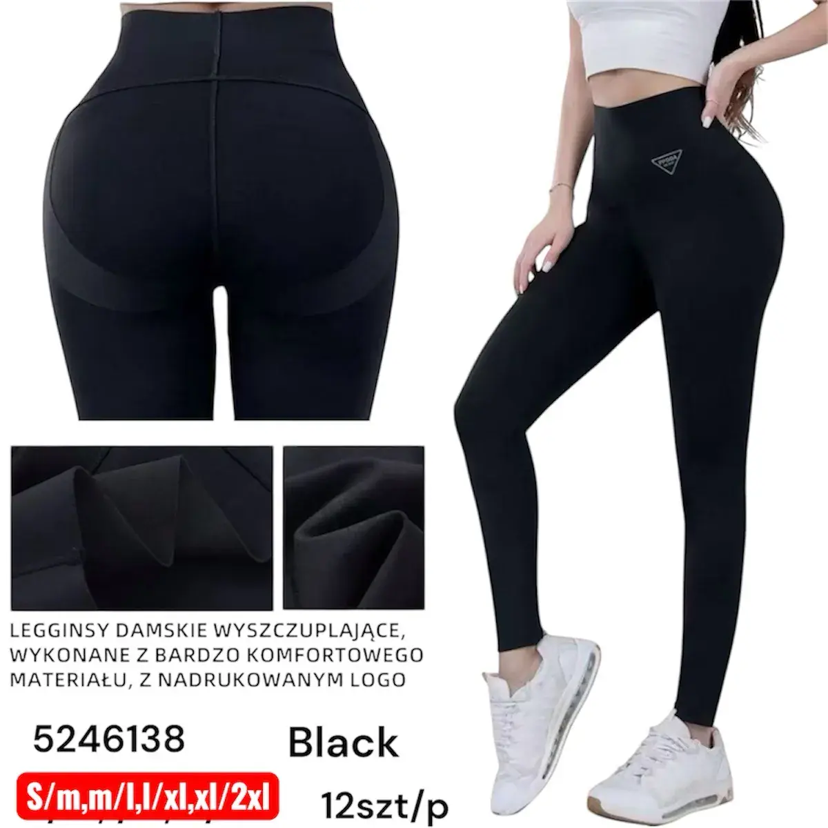Legginsy damskie wyszczuplające czarne z nadrukiem logo