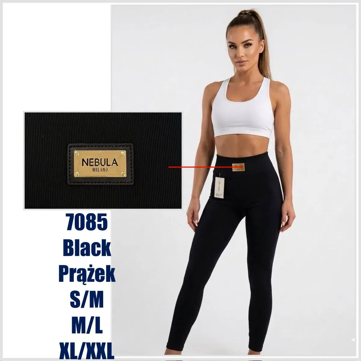 Legginsy damskie Nebula Milano czarne prążkowane 7085