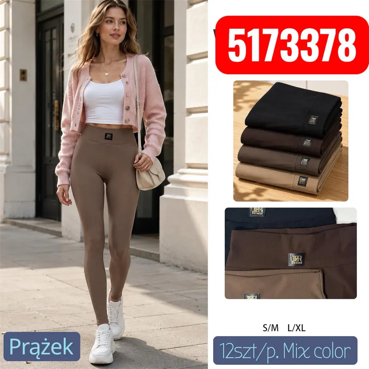 Legginsy damskie prążkowane mix kolorów S/M L/XL 12 sztuk