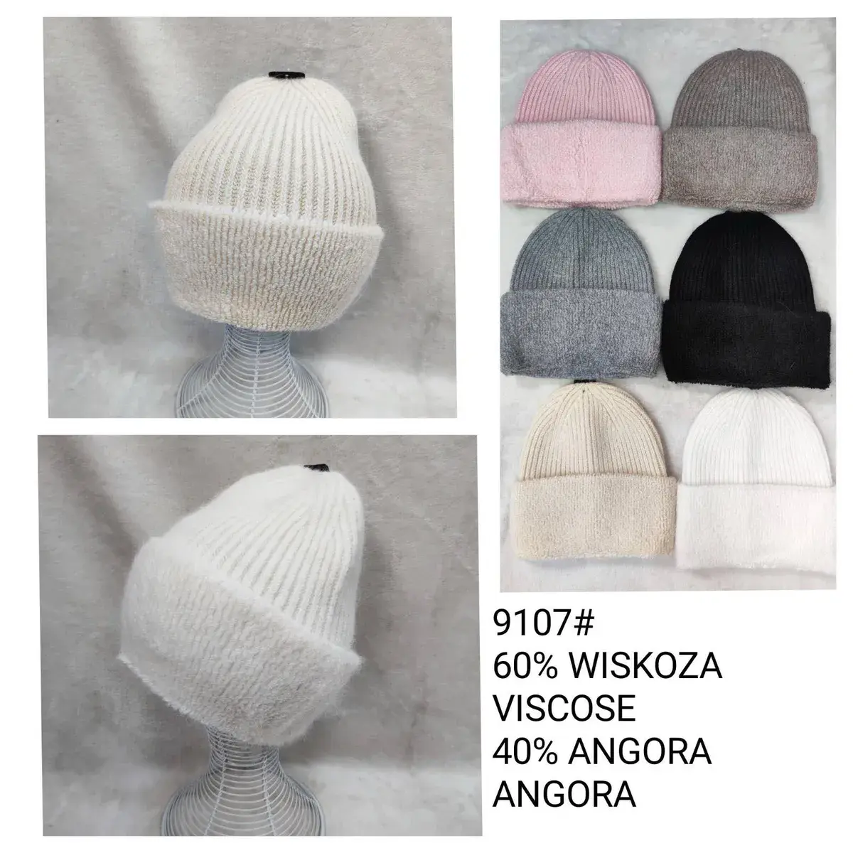 Ciepła czapka damska z wiskozy i angory mix kolorów