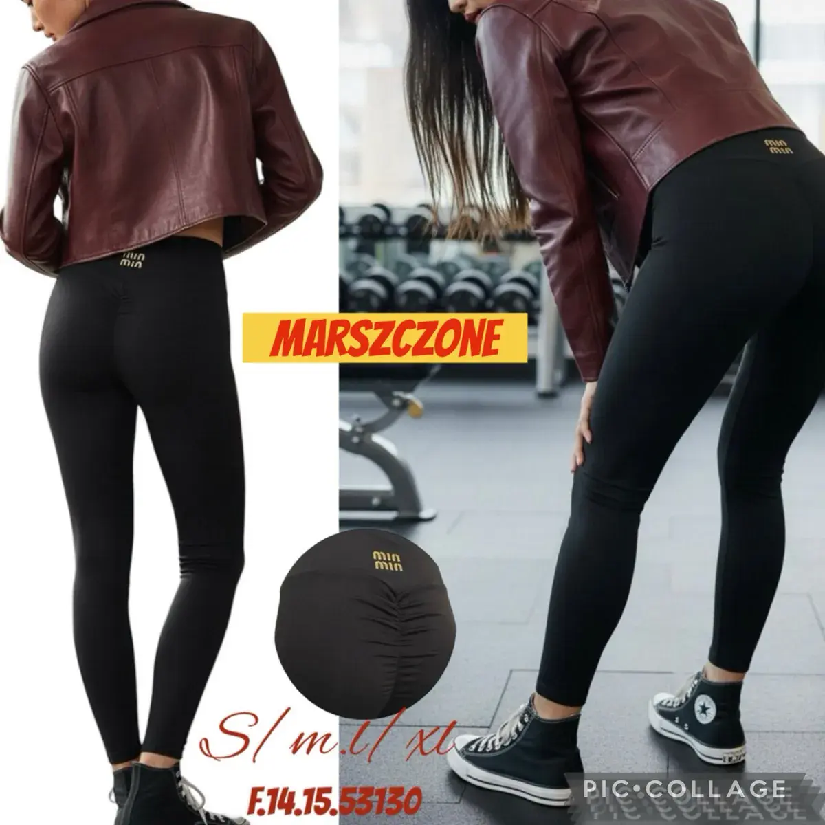 Legginsy damskie czarne marszczone S/M/L/XL