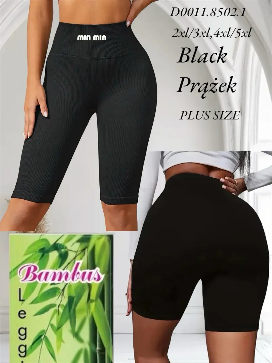 Spodenki Bambusowe Legginsy Czarne Prążkowane 2XL-5XL Plus Size