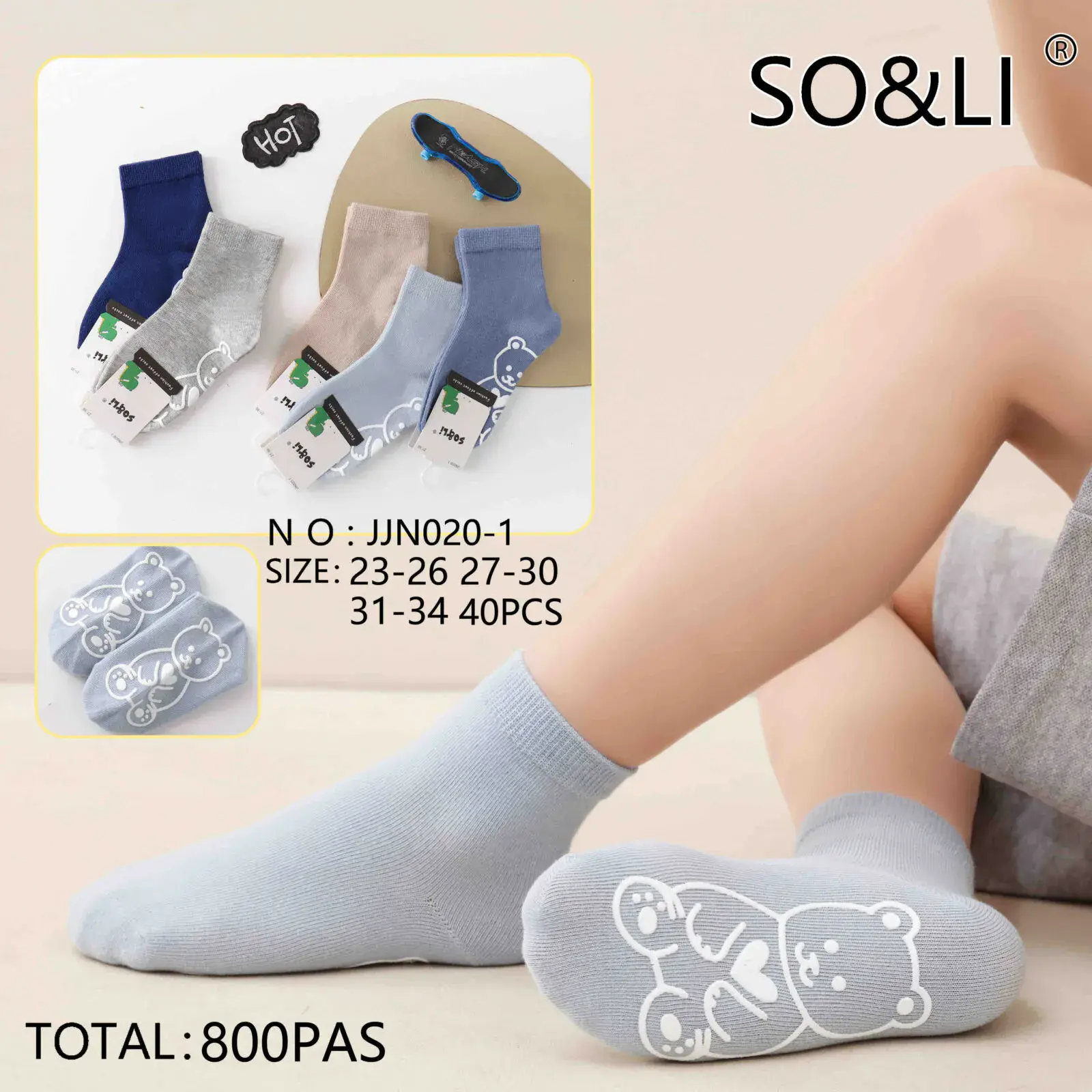 Skarpetki dla dzieci SOS&LI z misiem, rozmiary 23-30