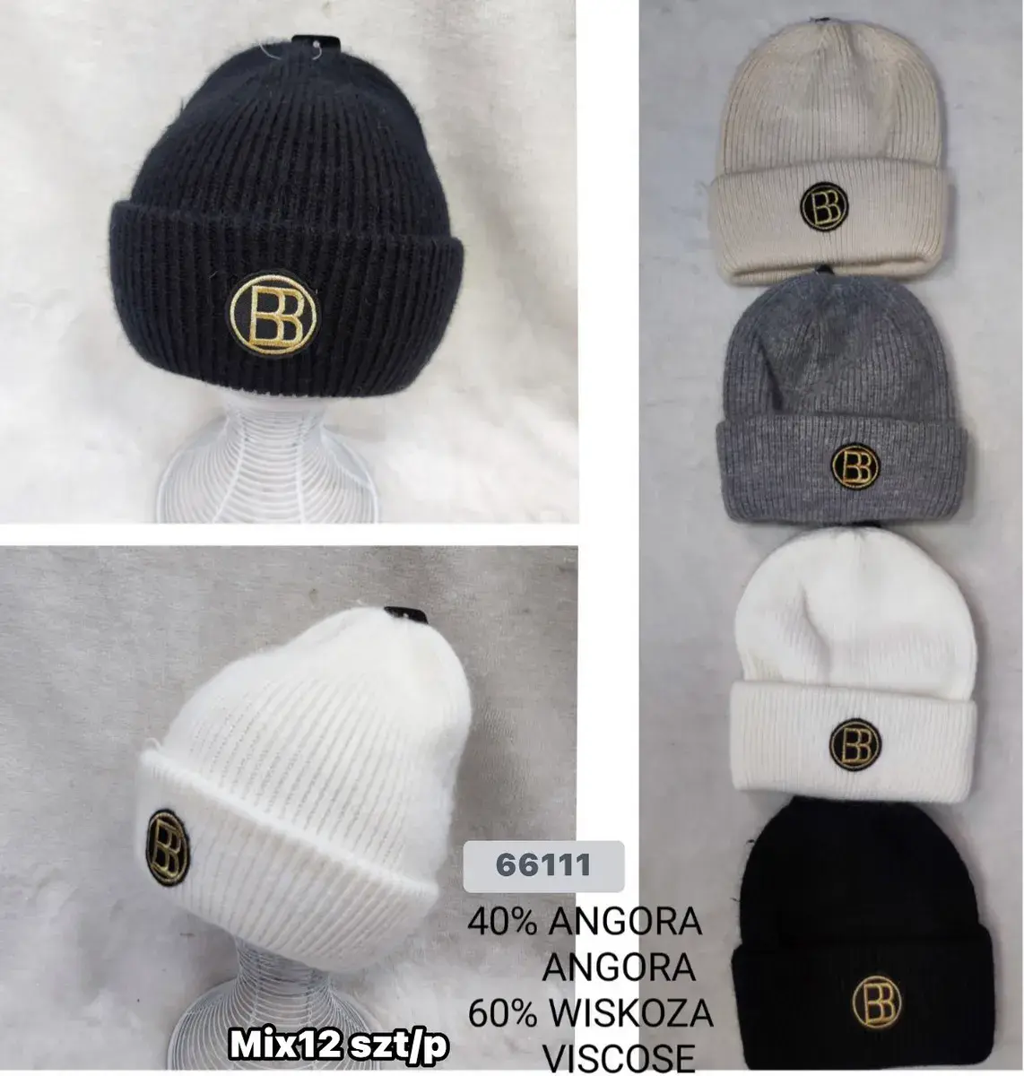 Czapka zimowa damska męska z angorą mix kolorów 40% angora
