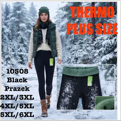 Legginsy damskie czarne z zielonym ociepleniem plus size 2XL-6XL