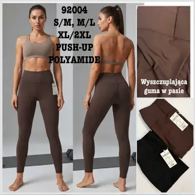 Legginsy push-up 92004 brązowe wyszczuplające gumą w pasie