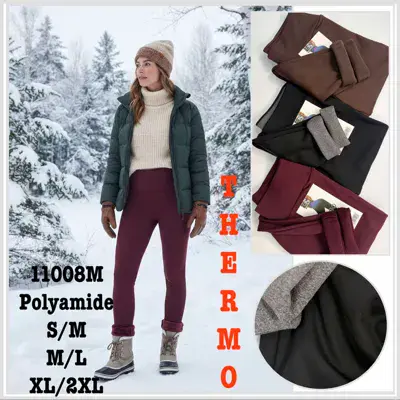 Legginsy damskie termo bordowe z poliamidu ocieplane M/L