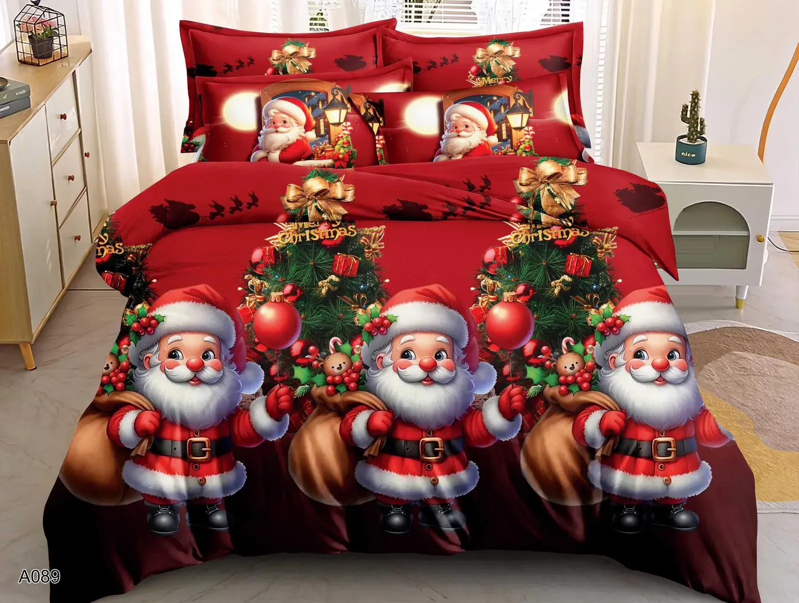 Pościel Świąteczny 160x200cm 4CZ Santa Claus, głęboka czerwień