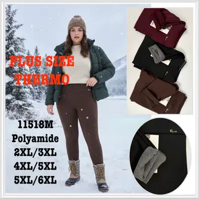 Legginsy damskie plus size termo 2XL-6XL brązowe z poliamidu