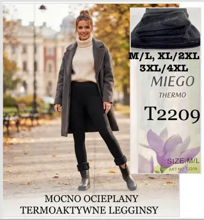 Mocno ocieplane termoaktywne legginsy czarne T2209