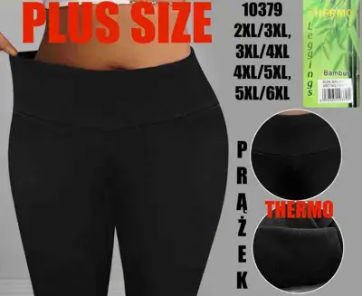 Legginsy damskie czarne termo prążkowane plus size 2XL-6XL