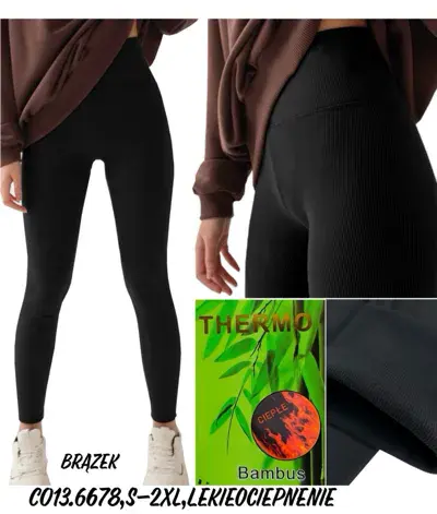 Legginsy termoaktywne bambusowe czarne z lekkim ociepleniem S-2XL