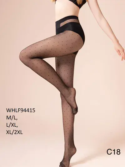 Rajstopy damskie czarne w drobne kropki M-2XL