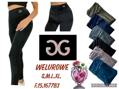 Legginsy welurowe damskie czarne S-XL z ozdobnym logo