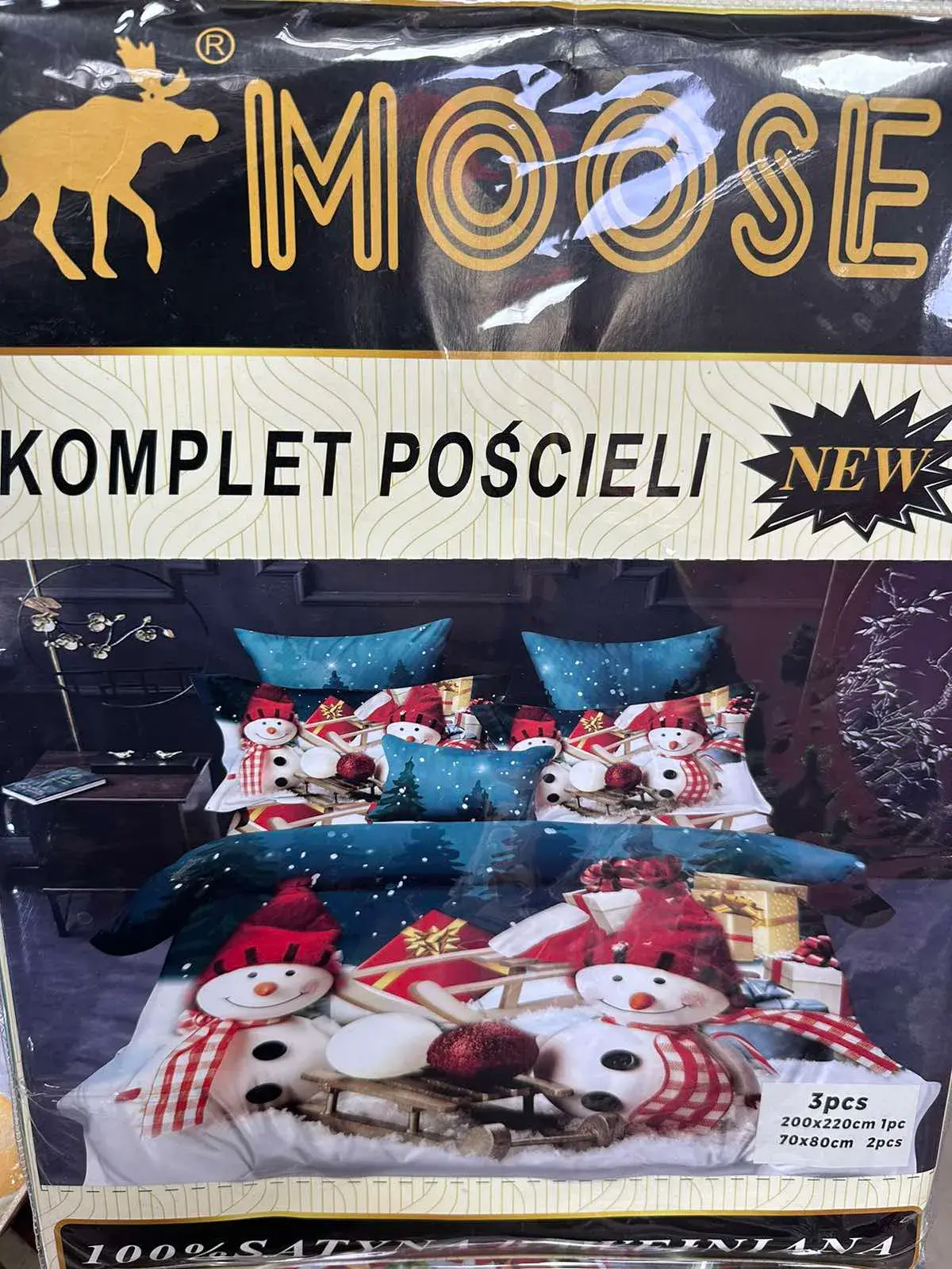 Komplet Pościeli 3cz 200/220 Śnieg Świąteczny Moose Moose