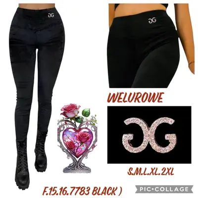 Legginsy welurowe czarne z logo S-2XL