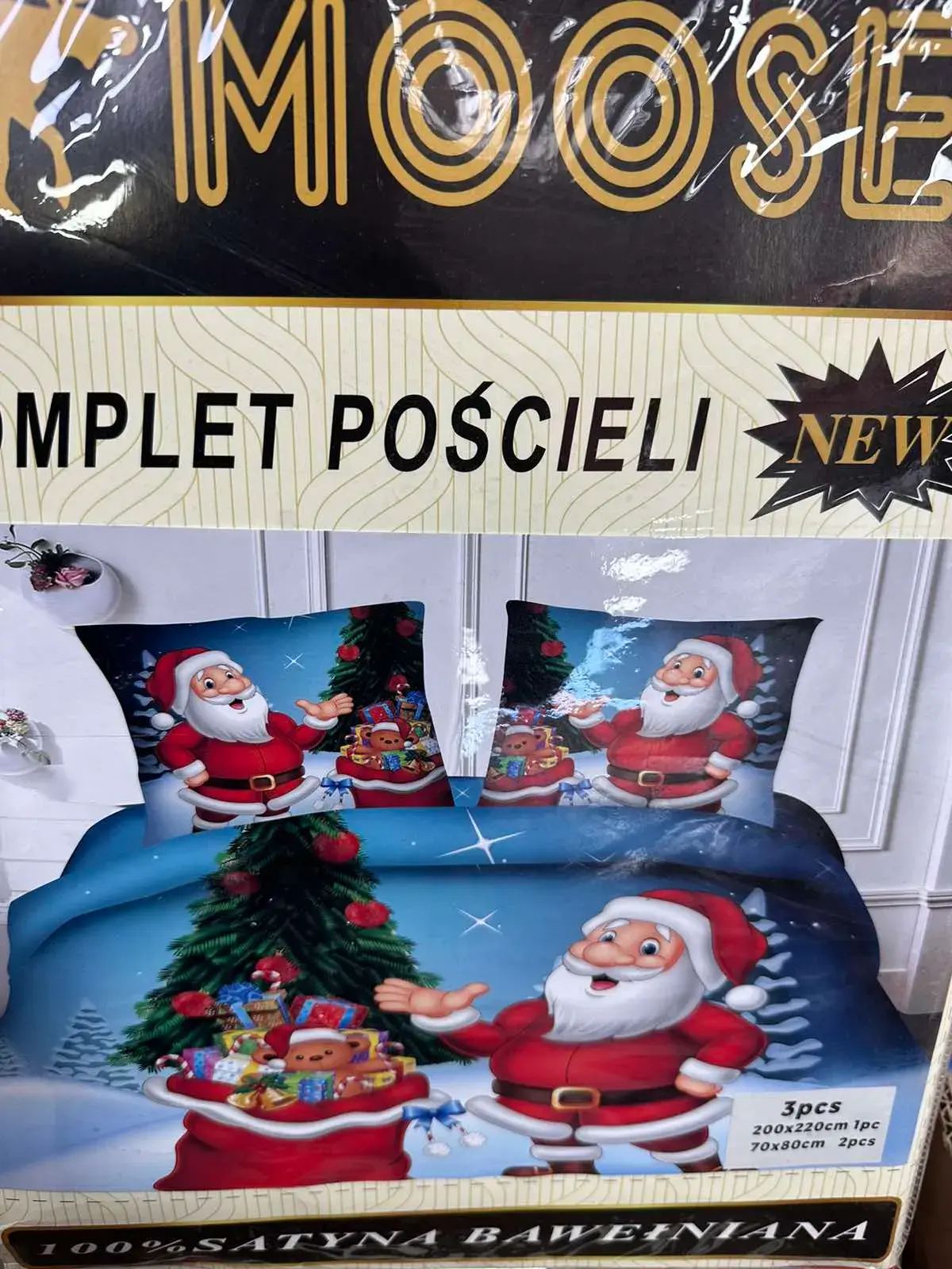 Komplet Pościeli 3CZ Święty Mikołaj 200/220 Satin